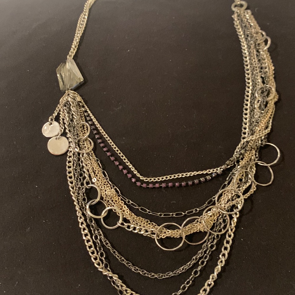 Multi Layered‎ Silver Chain Necklace.Silver tone and black .Beautiful!!!